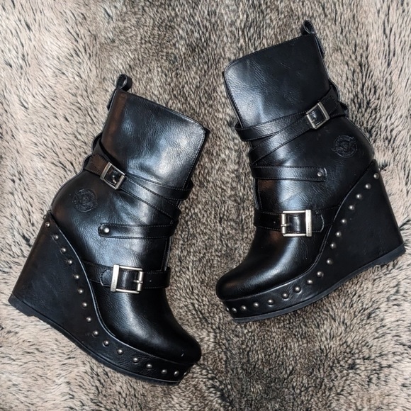 Milwaukee Leather Shoes - Milwaukee Leather Women's Triple Strap Wedge Boots